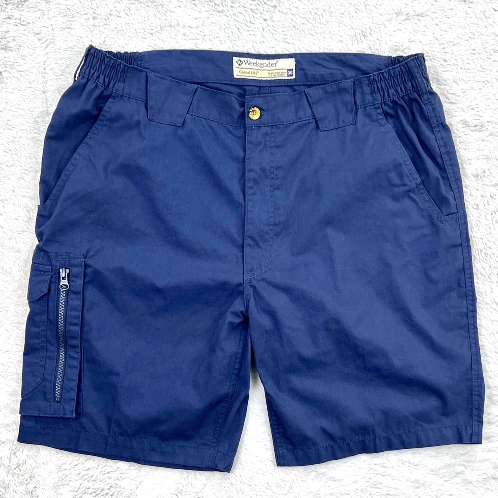 Weekender Casual Cargo Shorts Men's Dark Blue Elastic Waist Zipper Pocket